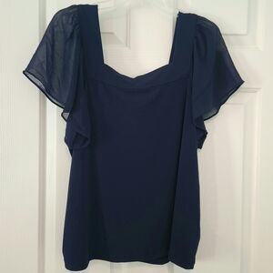 Calvin Klein Navy Blue Flutter Sleeve Blouse